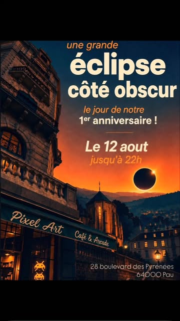 Observer l'éclipse au pixel art café à Pau